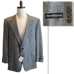 Hickey Freeman Suit Jacket Blazer Gray Size 48R Boardroom Herringbone Wool NWT